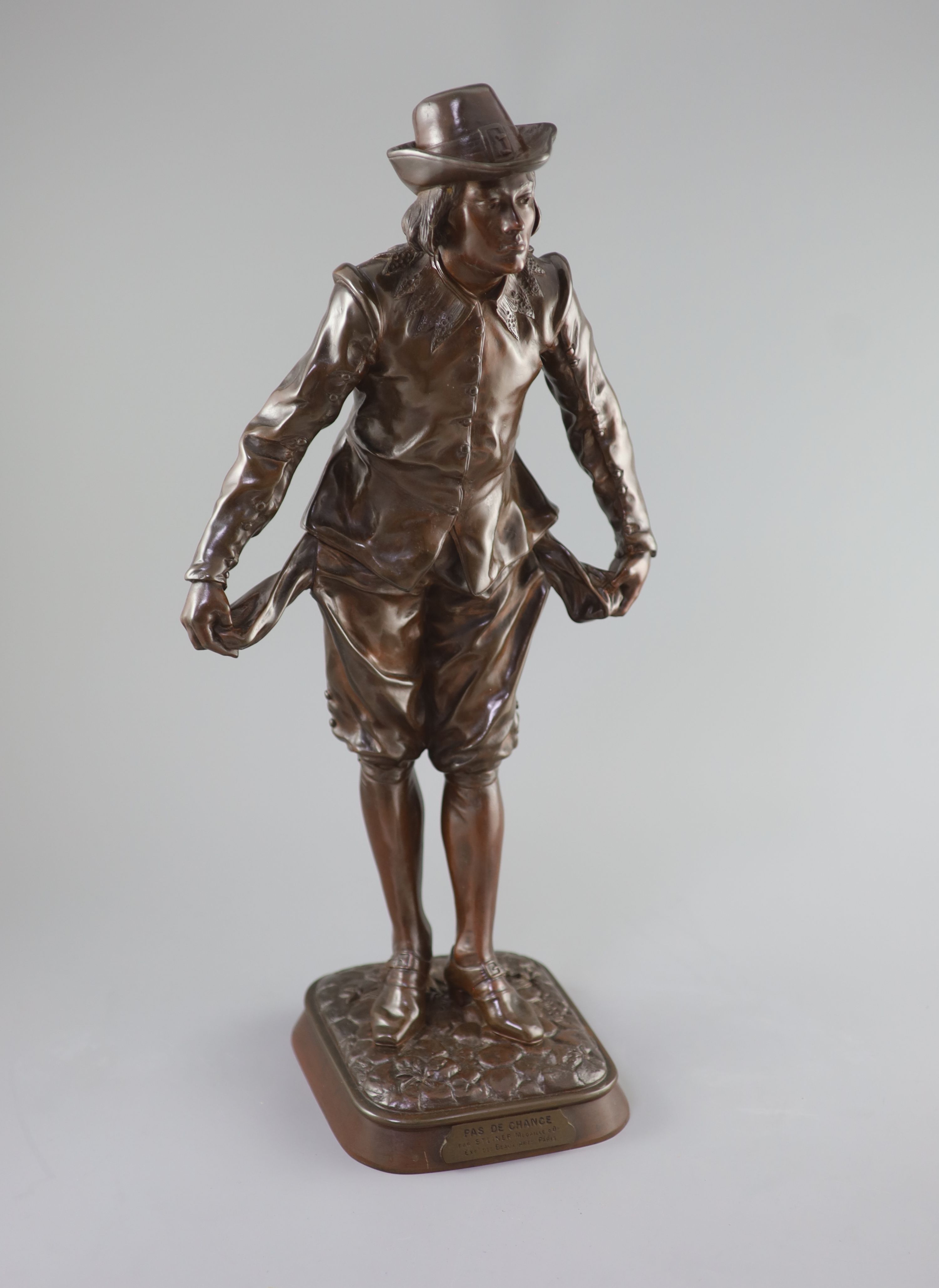 Clement Leopold Steiner (1853-1899) a large bronze figure; ‘Pas de Chance’, 60cm high